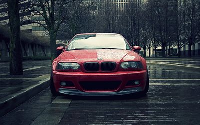 BMW M3 E46, coupe, tuning, pioggia, rosso BMW