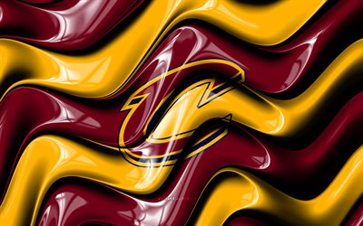 Cleveland Cavaliers 3D logo, 4k, purple yellow 3D waves, NBA, basketball, Cleveland Cavaliers flag, Cleveland Cavaliers logo, Cleveland Cavaliers emblem, american basketball team, Cleveland Cavaliers, CAVS