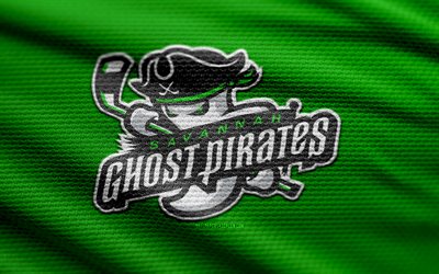 logotipo de tela de savannah ghost pirates, 4k, fondo de tela verde, echl, bokeh, hockey, logotipo de los piratas fantasmas de savannah, fútbol americano, emblema de los piratas fantasmas de savannah, equipo de hockey americano, piratas fantasma de la sabana