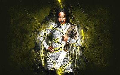 naomi, wwe, us amerikanischer wrestler, gelber steinhintergrund, nxt champion, grunge kunst, usa, ringen, mccray, trinity lashawn fatu, naomi wwe, world wrestling entertainment