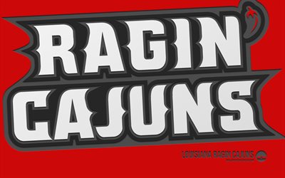 Louisiana Ragin Cajuns logo, 4k, red background, carbon art, NCAA, Louisiana Ragin Cajuns emblem, American football team, USA, Louisiana Ragin Cajuns, American football