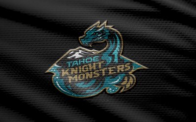 Tahoe Knight Monsters fabric logo, 4k, black fabric background, ECHL, bokeh, hockey, Tahoe Knight Monsters logo, football, Tahoe Knight Monsters emblem, american hockey team, Tahoe Knight Monsters