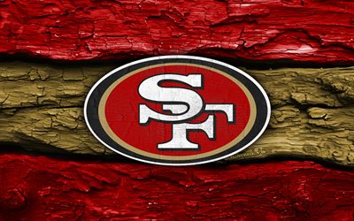 logotipo de madera de los 49ers de san francisco, 4k, fondo de madera marrón rojo, nfl, fútbol americano, logotipo de los 49ers de san francisco, emblema de los 49ers de san francisco, equipo de fútbol americano, 49ers de san francisco