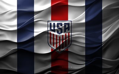 4k, logo della nazionale di calcio degli stati uniti, sfondo 3d bianco blu, usa, emblema della nazionale di calcio degli stati uniti, bandiera della nazionale di calcio degli stati uniti, struttura 3d, nazionale di calcio degli stati uniti, calcio