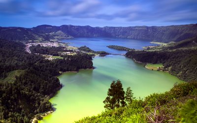Seti-Sidadish, Azores, summer, hills, mountains, lake, San Miguel Island, Portugal