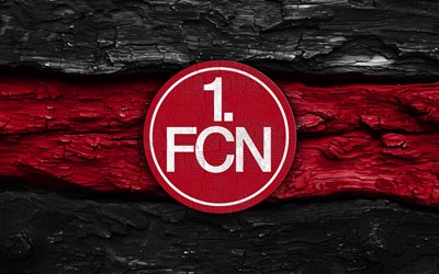 FC Nurnberg wooden logo, 4k, black red wooden background, 2 Bundesliga, soccer, FC Nurnberg logo, football, FC Nurnberg emblem, FC Nurnberg, german football club, Nurnberg FC