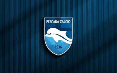 4k, delfino pescara 3d लोगो, सीरी ए, नीला 3 डी पृष्ठभूमि, फुटबॉल, डेल्फिनो पेस्सरा प्रतीक, डेल्फिनो पेस्सरा लोगो, डेल्फिनो पेस्कारा, फ़ुटबॉल, इटैलियन फुटबॉल क्लब, डेल्फिनो पेस्सरा एफसी