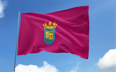 bandeira alava no mastro, 4k, províncias espanholas, céu azul, bandeira do alava, bandeiras onduladas de cetim, alava flag, províncias da espanha, dia do alava, espanha, província de alava, alava