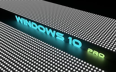 Windows 10 Pro, 4K, logo, néon