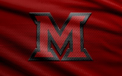 Miami RedHawks fabric logo, 4k, red fabric background, NCAA, bokeh, american football, Miami RedHawks logo, Miami RedHawks emblem, MID-American, Miami RedHawks