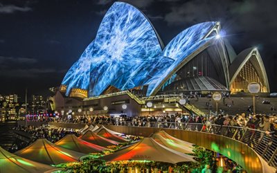 Sydney, tiyatro, ışıkları, gece, Avustralya