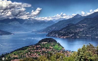 Como gölü, HDR, dağlar, yaz, İtalya, Avrupa