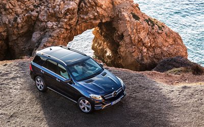Mercedes-Benz GLE, 4k, 2018 otomobil, SUV, cliffs, Alman otomobil, Mercedes