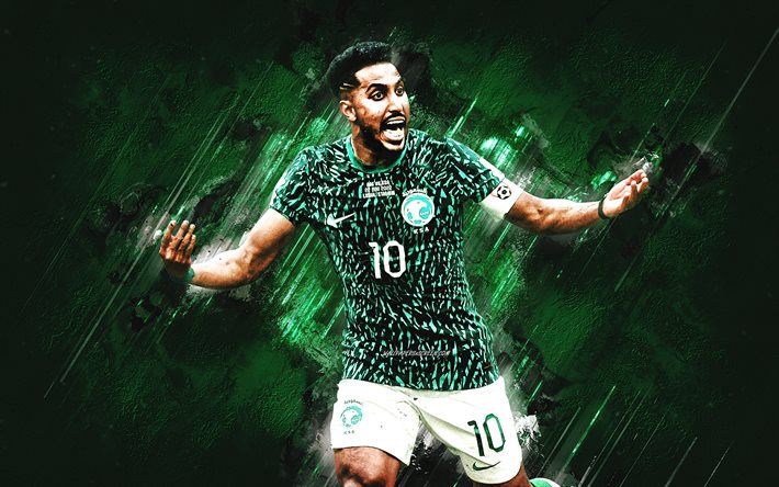 Salem Al-Dawsari, Saudi Arabia national football team, Saudi football player, midfielder, green stone background, Qatar 2022, football, Saudi Arabia