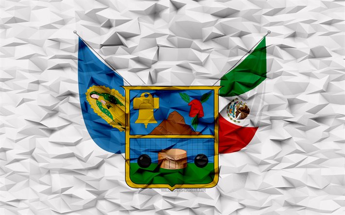 bandera de hidalgo, 4k, estados de mexico, fondo de polígono 3d, bandera hidalguense, textura de polígono 3d, dia de hidalgo, bandera hidalguense 3d, simbolos patrios mexicanos, arte 3d, hidalgo, méxico