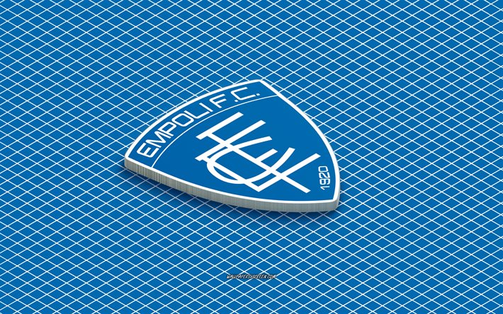 4k, Empoli FC isometric logo, 3d art, Italian football club, isometric art, Empoli FC, blue background, Serie A, Italy, football, isometric emblem, Empoli FC logo