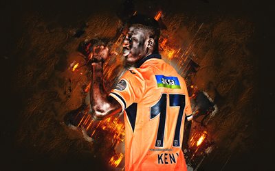 philippe keny, istanbul basaksehir, muotokuva, senegalilainen jalkapalloilija, oranssi kivi tausta, turkki, jalkapallo, basaksehir