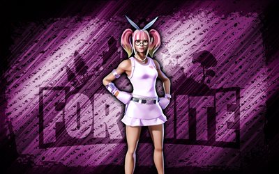 cheerleader fortnite, 4k, violetti diagonaalinen tausta, grunge taidetta, fortnite, taideteoksia, cheerleader skin, fortnite hahmot, cheerleader, fortnite cheerleader skin