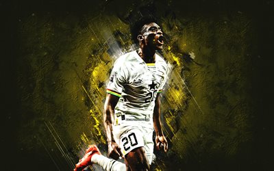 mohammed kudus, équipe nationale de football du ghana, footballeur ghanéen, milieu de terrain, portrait, qatar 2022, football, fond de pierre jaune, ghana