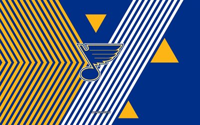 St Louis Blues logo, 4k, American hockey team, blue yellow lines background, St Louis Blues, NHL, USA, line art, St Louis Blues emblem, hockey