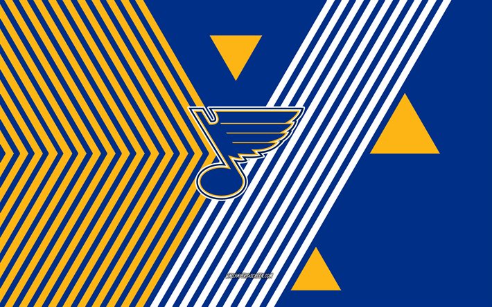 st louis blues logosu, 4k, amerikan hokey takımı, mavi sarı çizgiler arka plan, aziz louis blues, nhl, amerika birleşik devletleri, hat sanatı, aziz louis blues amblemi, hokey