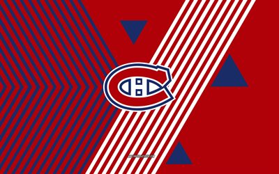 Montreal Canadiens logo, 4k, Canadian hockey team, blue red lines background, Montreal Canadiens, NHL, USA, line art, Montreal Canadiens emblem, hockey