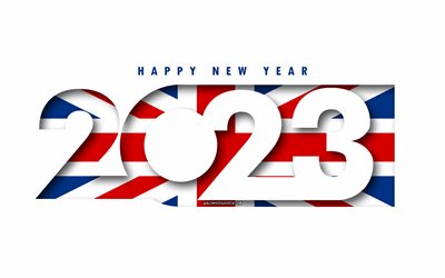 hyvää uutta vuotta 2023 iso britannia, valkoinen tausta, yhdistynyt kuningaskunta, minimaalista taidetta, 2023 yhdistyneen kuningaskunnan konseptit, iso britannia 2023, 2023 iso britannia tausta, 2023 hyvää uutta vuotta iso britannia