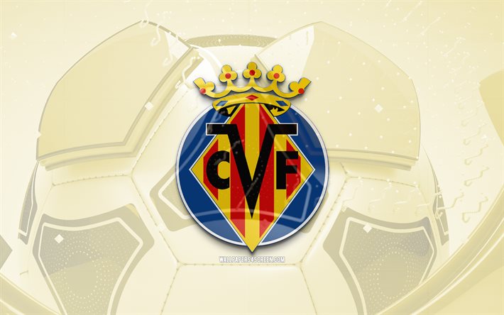 Villarreal glossy logo, 4K, yellow football background, LaLiga, soccer, spanish football club, Villarreal 3D logo, Villarreal emblem, Villarreal FC, football, La Liga, sports logo, Villarreal logo, Villarreal CF