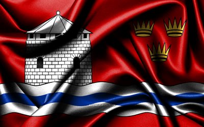 bandeira de kingston, 4k, cidades canadenses, bandeiras de tecido, dia de kingston, bandeiras de seda onduladas, canadá, cidades do canadá, kingston
