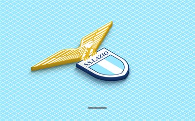 4k, SS Lazio isometric logo, 3d art, Italian football club, isometric art, SS Lazio, blue background, Serie A, Italy, football, Lazio, isometric emblem, SS Lazio logo
