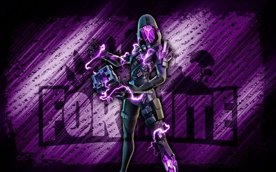 Cube Assassin Fortnite, 4k, violet diagonal background, grunge art, Fortnite, artwork, Cube Assassin Skin, Fortnite characters, Cube Assassin, Fortnite Cube Assassin Skin
