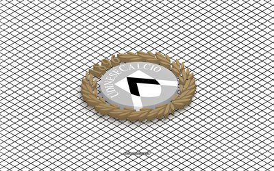 4k, Udinese Calcio isometric logo, 3d art, Italian football club, isometric art, Udinese Calcio, white background, Serie A, Italy, football, isometric emblem, Udinese Calcio logo