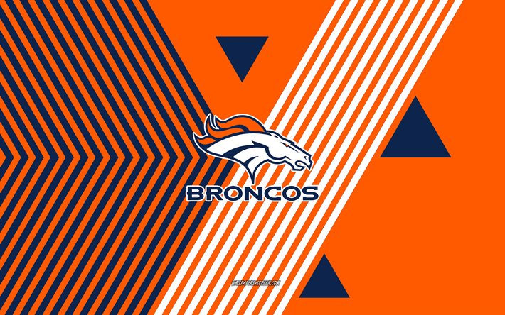 Denver Broncos logo, 4k, American football team, blue orange lines background, Denver Broncos, NFL, USA, line art, Denver Broncos emblem, American football