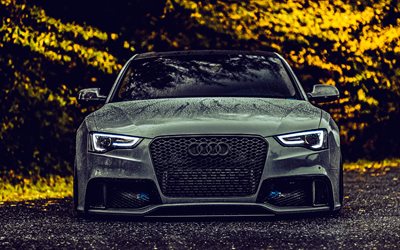 Audi S5, front view, exterior, lowrider, tuning Audi S5, custom Audi S5, lowering, gray Audi S5, black front grille on Audi, German cars, Audi