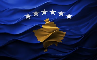 4k, kosova bayrağı, avrupa ülkeleri, 3d kosova bayrağı, avrupa, 3d doku, kosova günü, ulusal semboller, 3d sanat, kosova