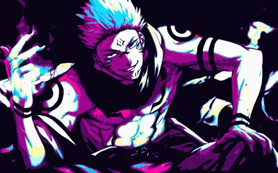 4k, Sukuna, abstract art, Jujutsu Kaisen, protagonist, manga, Gojo Satoru, Jujutsu Kaisen series, Jujutsu Kaisen characters, artwork, Sukuna Jujutsu Kaisen