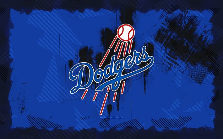 los angeles dodgers grunge logosu, 4k, mlb, mavi grunge arka plan, beyzbol, los angeles dodgers amblemi, los angeles dodgers logosu, amerikan beyzbol takımı, los angeles dodgers