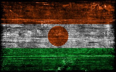 bandera de madera de níger, 4k, banderas de grune de madera, países africanos, bandera de níger, día de níger, áfrica, níger, símbolos nacionales de níger