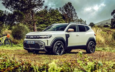 2025, dacia duster, 4k, vista frontal, exterior, crossover, nuevo plumero blanco, autos nuevos, dacia