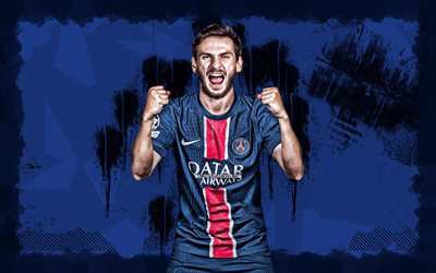4k, khvicha kvaratskhelia, fondo de grunge azul, paris saint germain, ligue 1, futbolistas georgianos, khvicha kvaratskhelia 4k, fútbol americano, fútbol, psg, khvicha kvaratskhelia psg