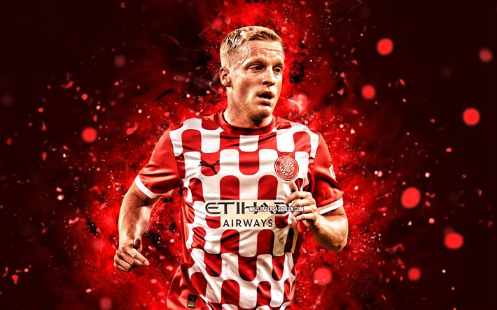 donny van de beek, 4k, luces de neón rojo, girona fc, la liga, futbolistas holandeses, donny van de beek 4k, fútbol americano, fútbol, laliga, donny van de beek girona