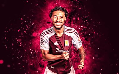 baubacar kamara, 4k, lila neonljus, aston villa fc, premier league, franska fotbollsspelare, boubacar kamara 4k, fotboll, boubacar kamara aston villa