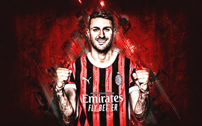 Santiago Gimenez, AC Milan, Mexican football player, red stone background, grunge art, Serie A, Italy, football