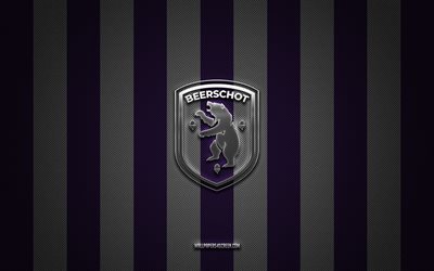Beerschot VA logo, Belgian football team, Belgian Pro League, purple white carbon background, Beerschot VA emblem, football, Beerschot VA, Belgium, FC Beerschot