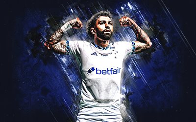 가브리엘 바보 사, cruzeiro, 브라질 축구 선수, 블루 스톤 배경, 그런지 예술, 브라질, 축구, cruzeiro esporte clube, 가브리엘 바보사 알 메다