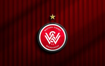 4k, WS Wanderers 3D logo, A-League, red 3D background, soccer, WS Wanderers emblem, football, WS Wanderers logo, WS Wanderers, Australian football club, WS Wanderers FC, Western Sydney Wanderers