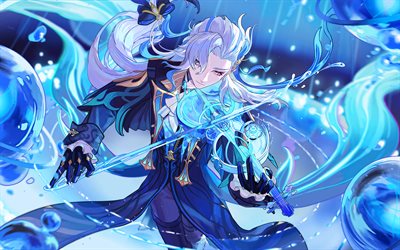 neuvillette, 4k, concierto, violinista, impacto de genshin, personajes de anime, obra de arte, personajes de impacto genshin, neuvillette genshin impacto