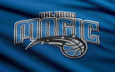 orlando sihirli kumaş logosu, 4k, mavi kumaş arka plan, nba, bokh, basketbol, orlando sihirli logosu, orlando sihirli amblemi, amerikan basketbol takımı, orlando magic