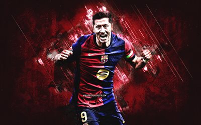 robert lewandowski, fc barcelona, polonyalı futbolcu, bordo taş arka plan, grunge art, la liga, ispanya, futbol