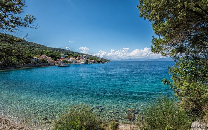 summer, sea, houses, coast, Croatia